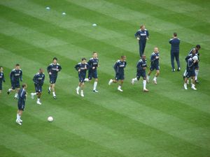 The England team warming up