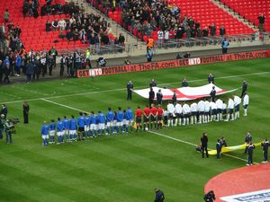 Lining up for the national anthems